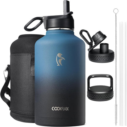 213952 - COOLFLASK Shishe uji e izoluar, 2L, me 3 kapakë, çelik inox, mban pijet të ftohta për 48 orë