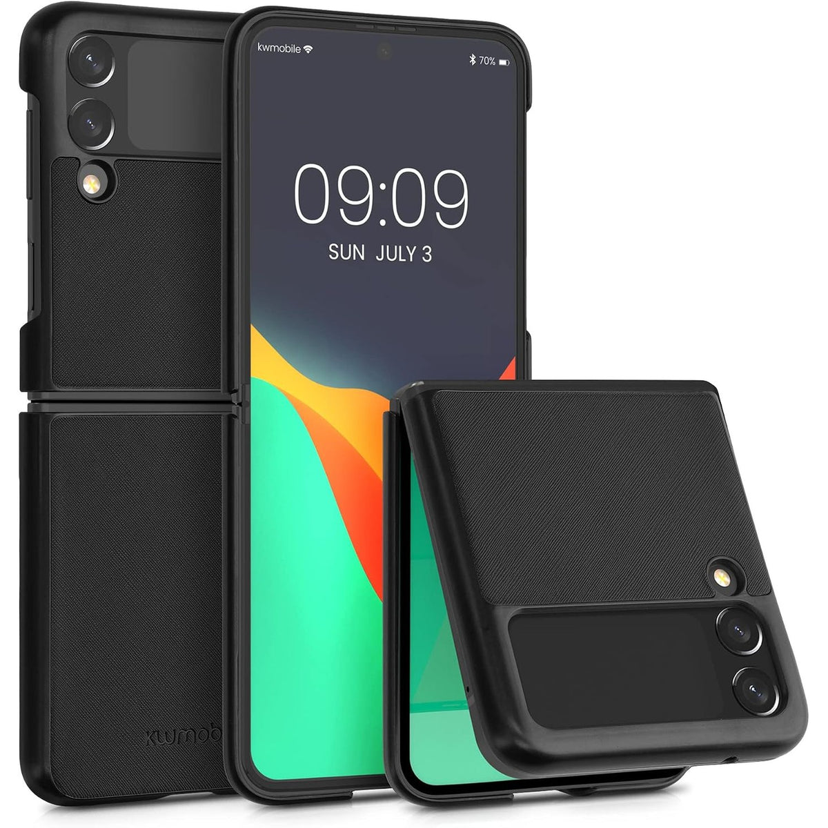 296462 - KWMOBILE Mbrojtëse për Samsung Galaxy Z Flip 3 5G, Lëkurë Artificiale, E Zezë