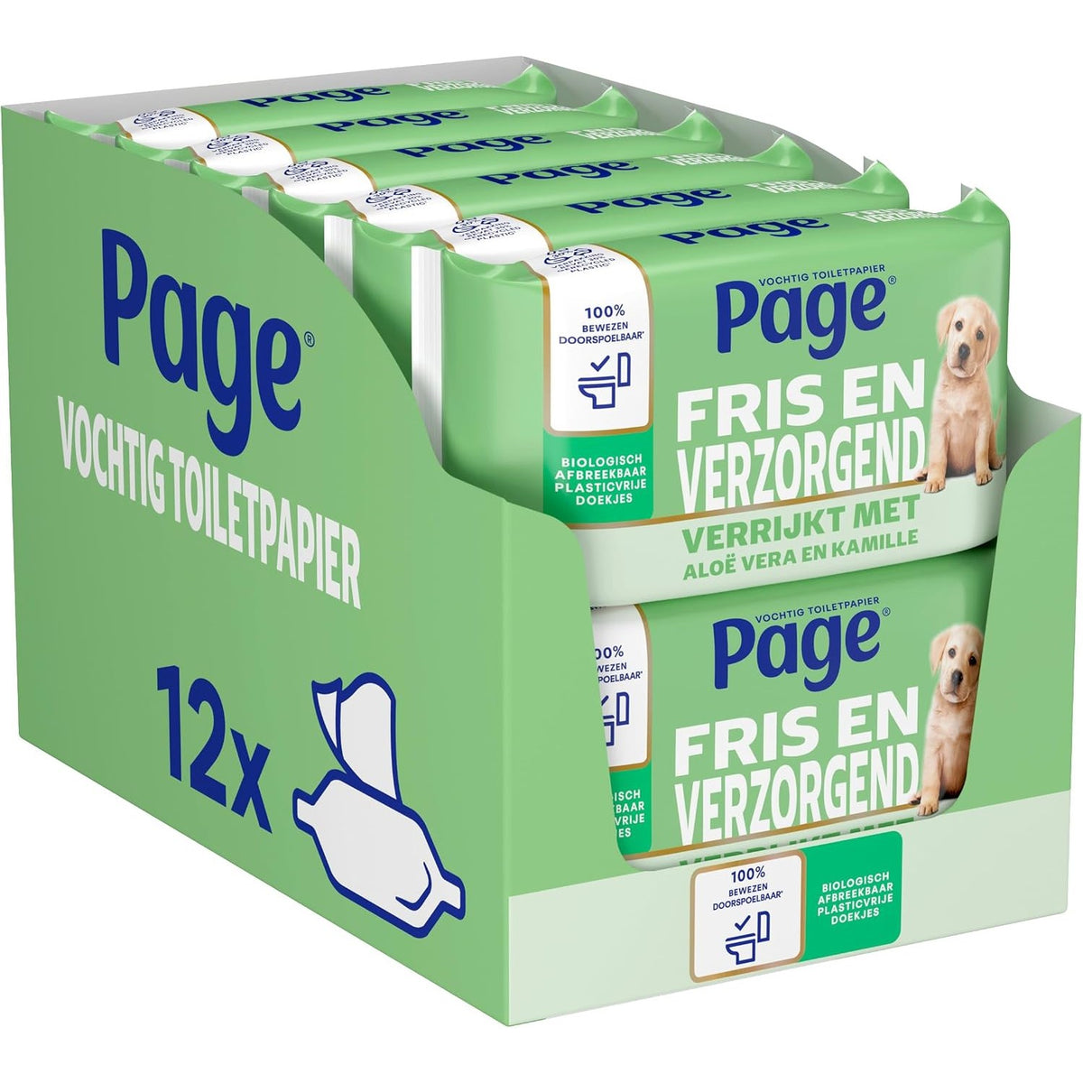 298324 - PAGE® Fresh and Caring Maxi (Aloe Vera) - Letër Higjienike e Lagësht - 456 fletë - 12 x 38 copë - me Aloe Vera dhe Kamomil