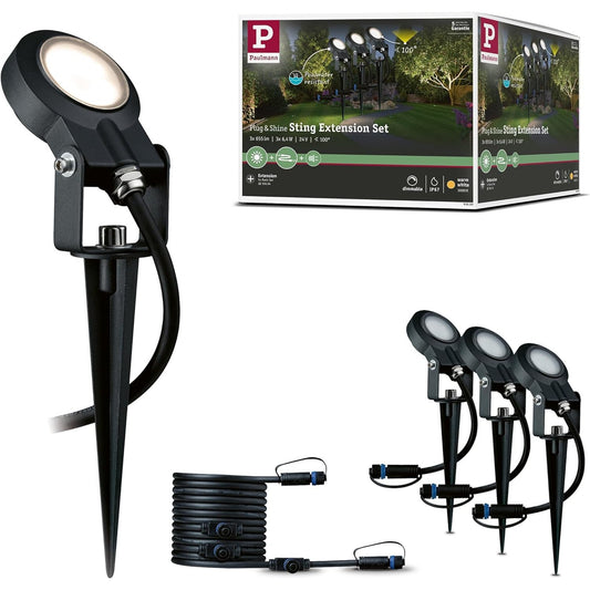 260056 - PAULMANN Llambë LED e jashtme 93689 Plug & Shine Sting, 3x6 vat, errësim të lehtë, majë antraciti, alumini, për përdorim të jashtëm 3000 K
