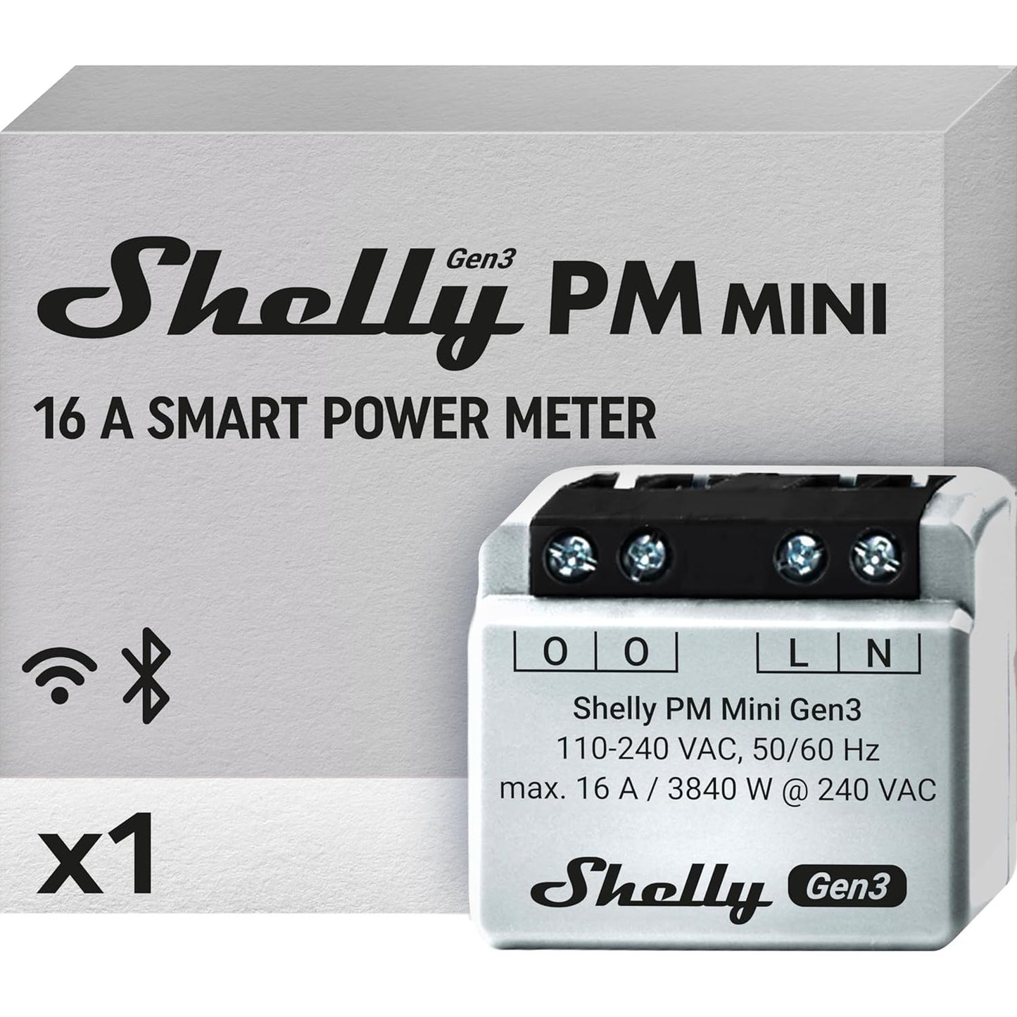 166386 - SHELLY PM MINI GEN3 - Matës Inteligjent Wi-Fi, Kanali 1, 16A, Pa Rele Tërprerës, Matje Energjie, Monitorim Energjie në Kohë Reale, Pa Kërkesë për Hub, Kompatibël me Alexa dhe Google Home, Automatizim i Shtëpisë