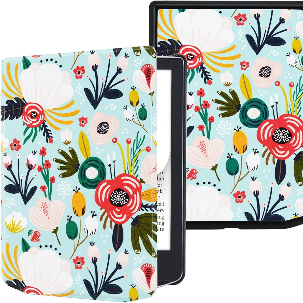 300029 - DMLUNA - Mbrojtëse për Pocketbook Touch HD 3, Touch Lux 5/ Lux 4, Basic Lux 4/ Lux 3/ Lux 2, me ngjyrë, Mbrojtëse magnetike me funksion zgjimi automatik/gjumi, Hill Flower.