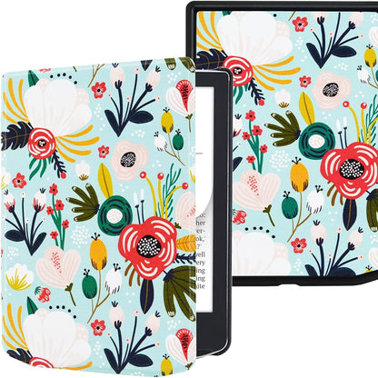 300029 - DMLUNA - Mbrojtëse për Pocketbook Touch HD 3, Touch Lux 5/ Lux 4, Basic Lux 4/ Lux 3/ Lux 2, me ngjyrë, Mbrojtëse magnetike me funksion zgjimi automatik/gjumi, Hill Flower.