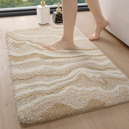 195860 - DEXI Qilim Banjoje 60x90cm, Dysheme e Larëshme që nuk Rrëshqet, Mateial Mikrofiber, Thithëse, e Butë, për Dush, Banjë, Lavanderi, Bezhë