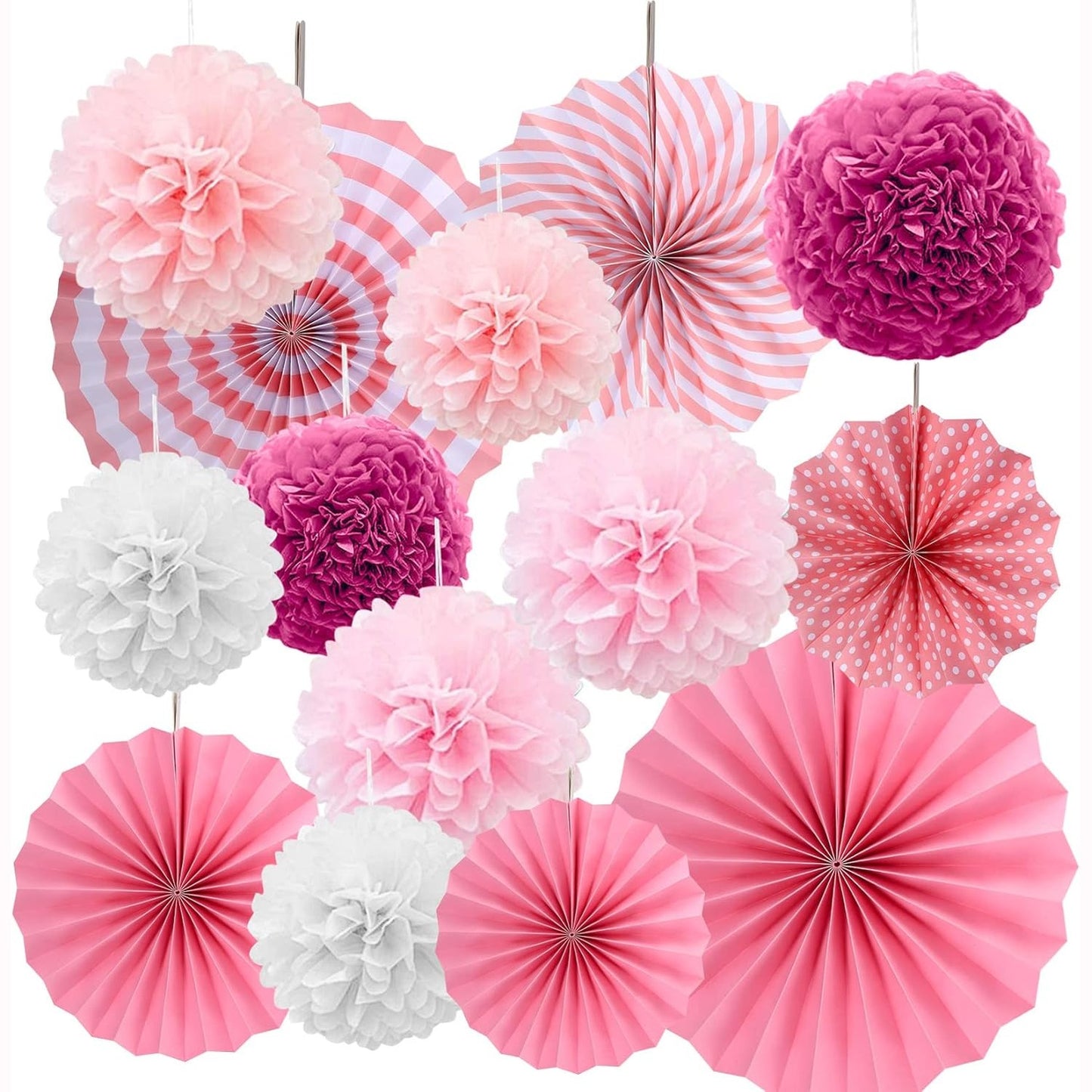 216913 - Dekorime Rozë Pom-Pom, 14 copë, Toptha Letre Pom-Pom për Dasma, Festivale, Karnavale