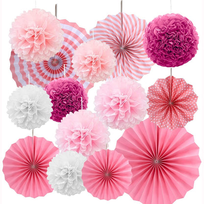 216913 - Dekorime Rozë Pom-Pom, 14 copë, Toptha Letre Pom-Pom për Dasma, Festivale, Karnavale
