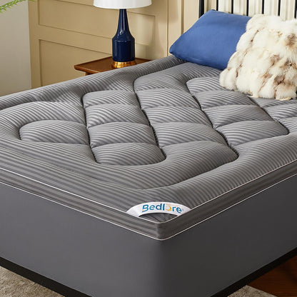 221233 - BEDLORE Mbulesë dysheku e mbushur me jastëk 140x200 cm, e butë dhe e ajrosur, e çertifikuar Oeko-TEX, për xhepa deri në 30 cm, elasticitet të gjithanshëm, gri
