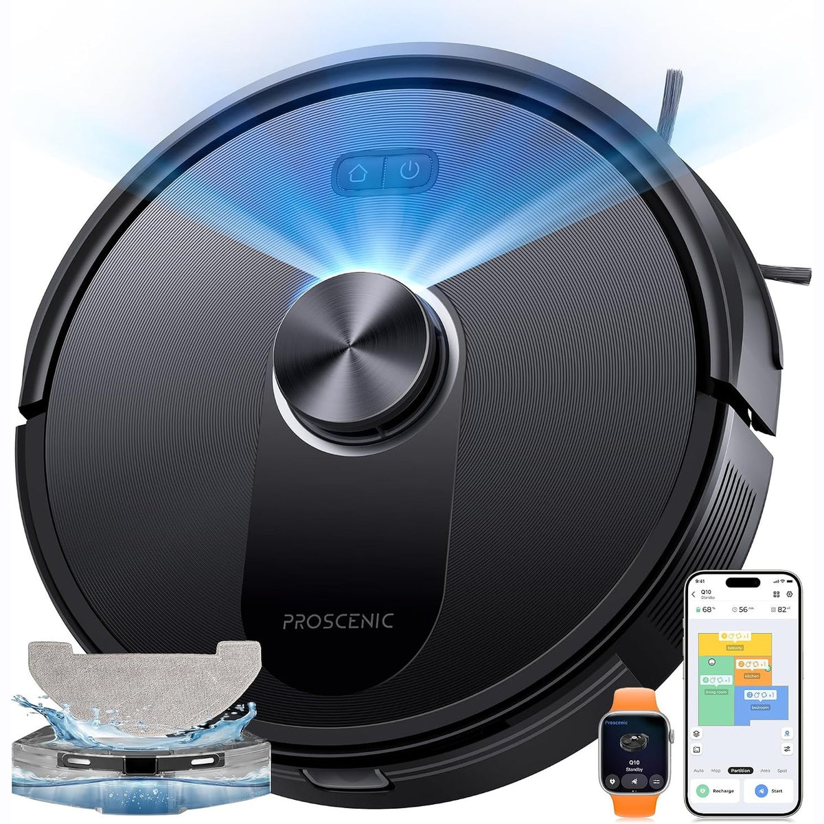 288147 - PROSCENIC Fshesë me korrent robot Q10, 8000Pa, 200min, Kontroll APP/Alexa/WiFi/Siri/IFTTT