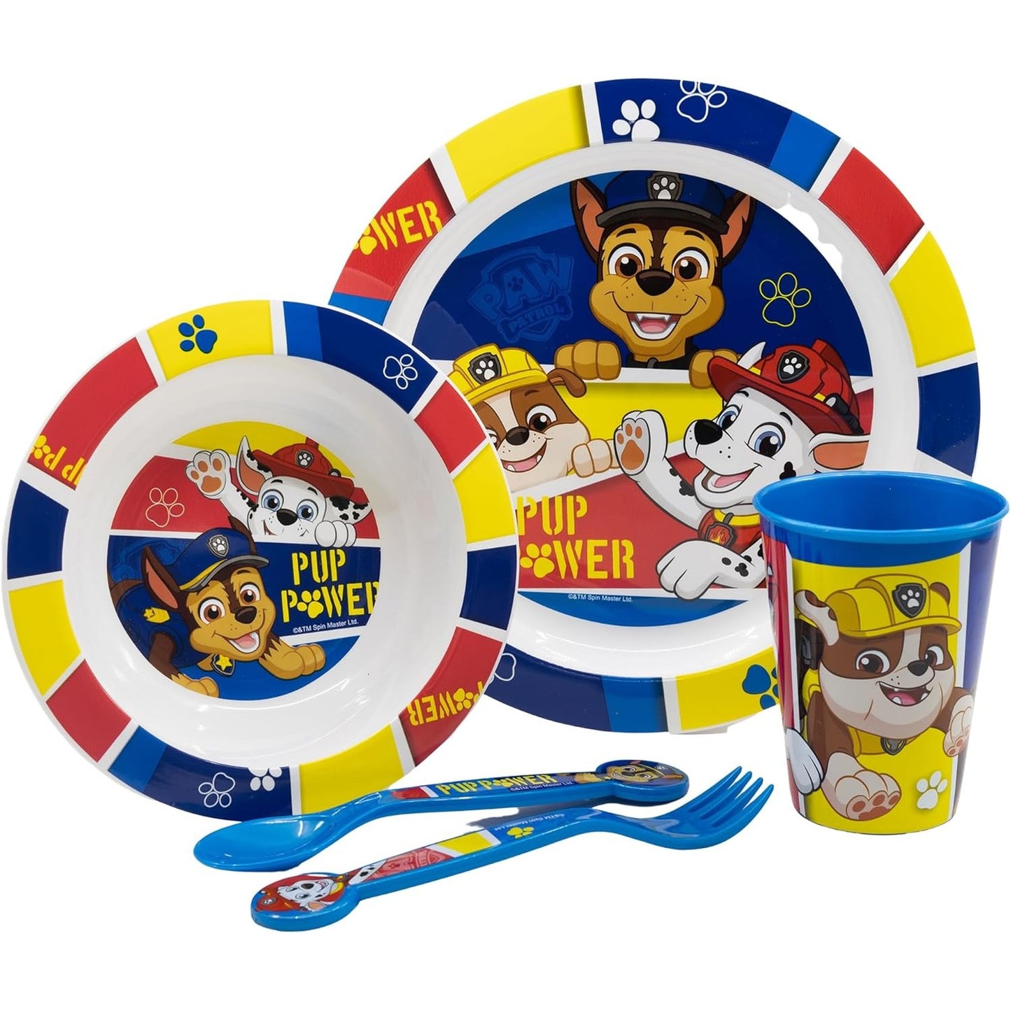 252928 - SET TAVOLINE PËR FËMIJË ME 5 COPË. PJATË, TAS, GOTË 260ML DHE TAKAME. PA BPA DHE I SIGURT PËR NË MIKROVALË. | PAW PATROL PUP POWER