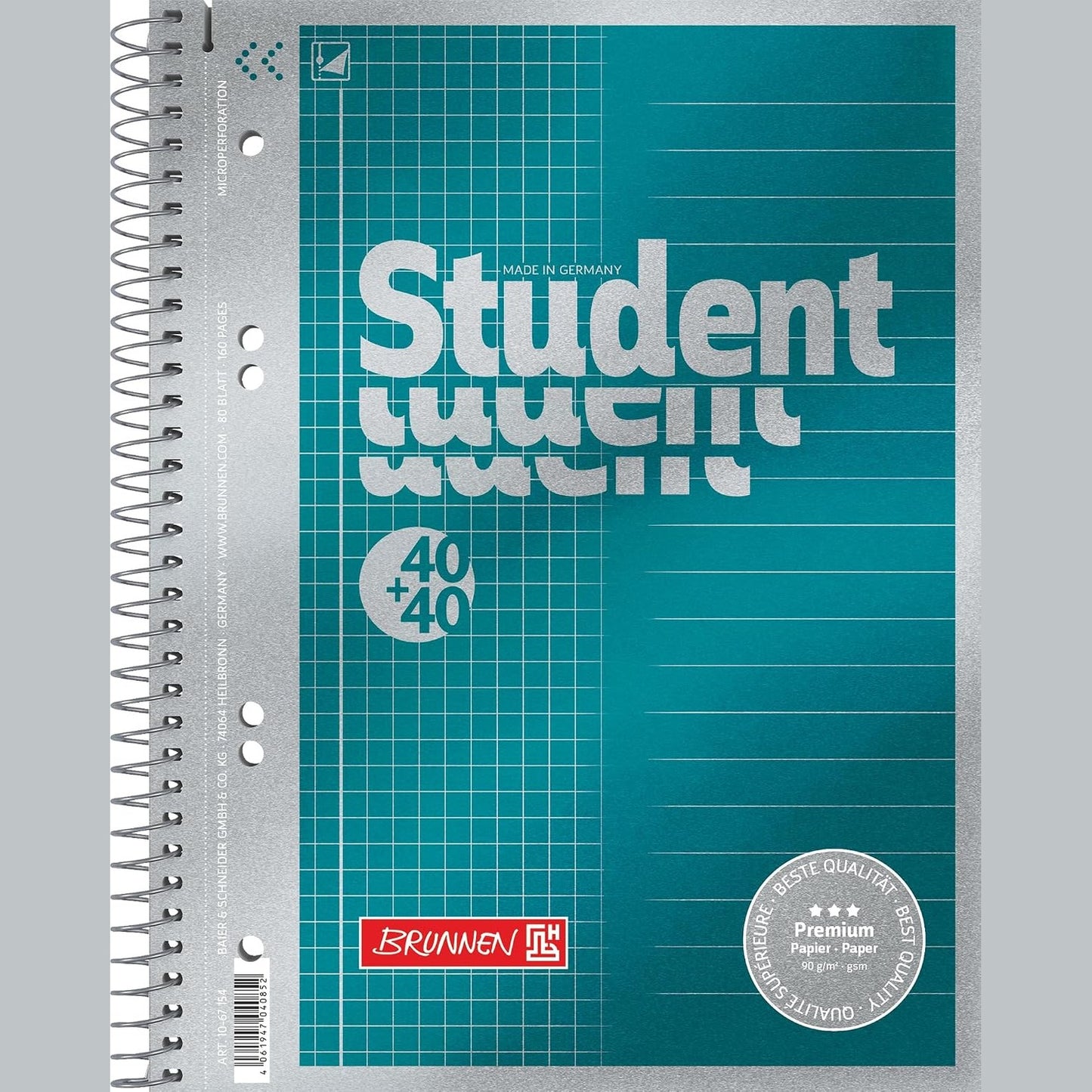 269661 - BRUNNEN Collegeblock Premium Student “DUO” A5, me katrorë/vijëzim, 80 fletë, benzinë