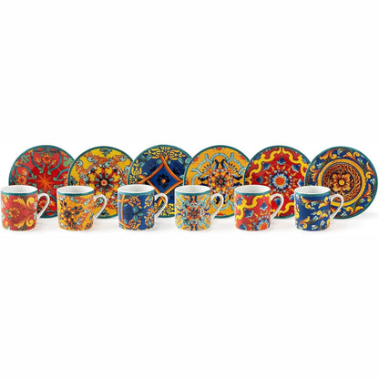 184564 - EXCELSA Set Porcelani me 6 Filxhanë dhe Pjata Kafeje Trinacria, Shumëngjyrësh