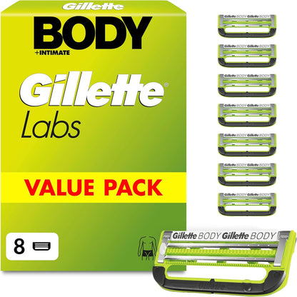 275228 - GILLETTE Brisqe rroje GilletteLabs për trup dhe zona intime, 8 tehe zëvendësuese, 2 tehe për mbrojtje kundër qimeve të rritura nën lëkurë