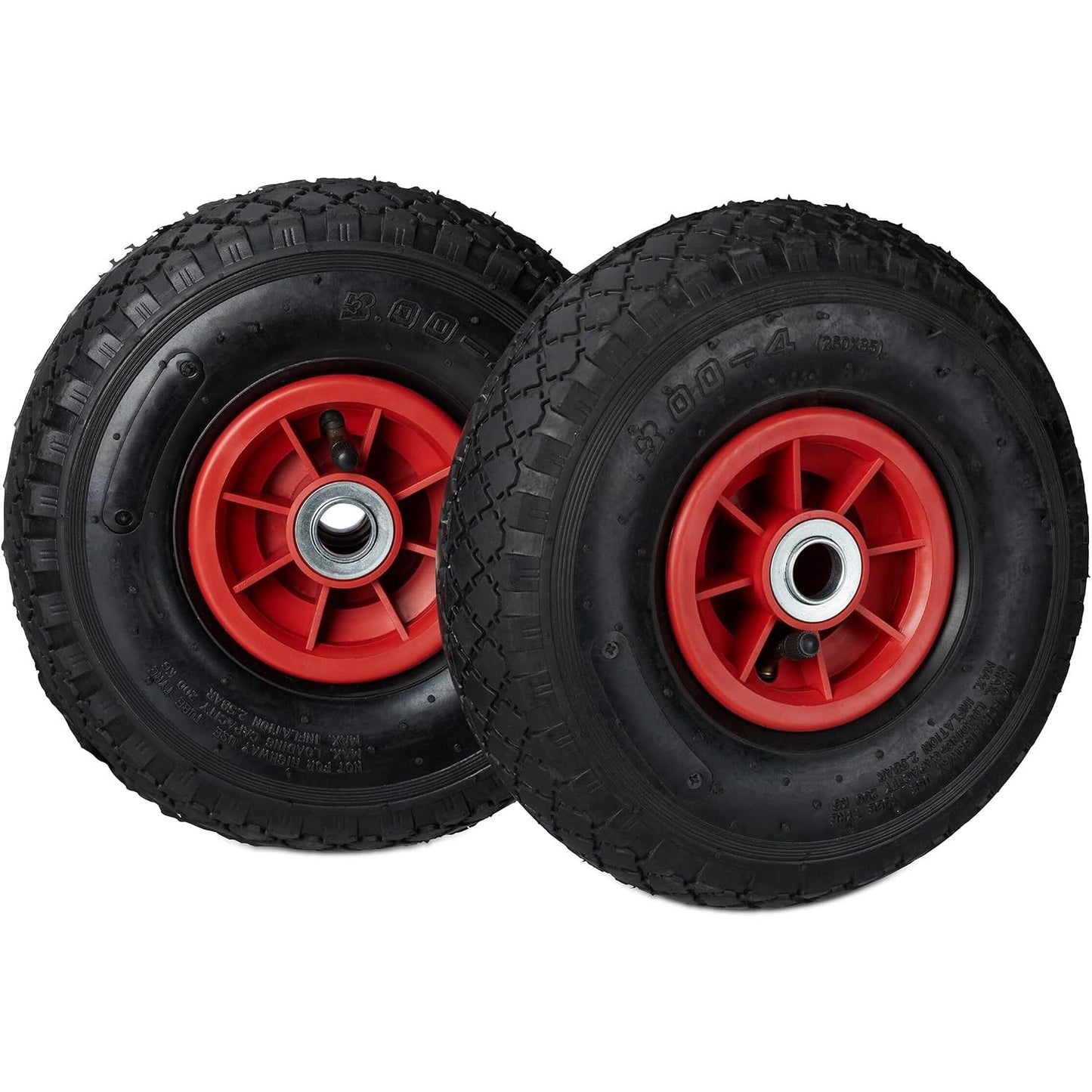 288894 - RELAXDAYS Rrotë kamioni 3.00-4, set me 2 goma zëvendësuese, pneumatike, deri në 80 kg, 260x85 mm, e zezë-e kuqe