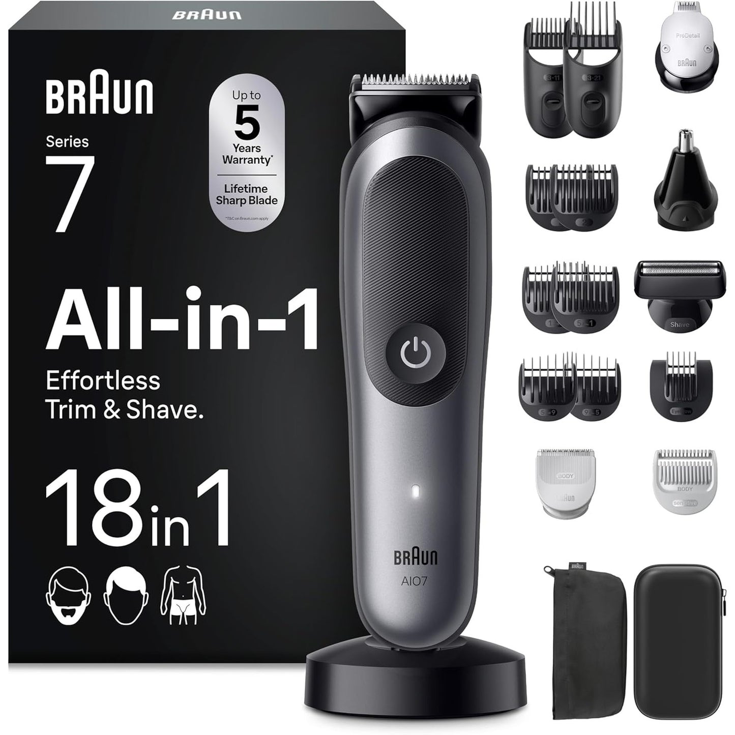 289444 - BRAUN Makinë prerëse Multigroom All-in-One Series 7, 18-në-1, AIO7585, Grau