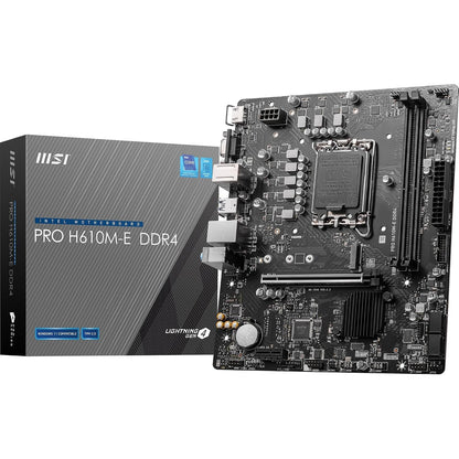 309676 - MSI PRO H610M-E DDR4 PLLAKË AMË, MICRO-ATX - PËR PROCESORË INTEL TË GJENERATËS SË 14-TË, 13-TË DHE 12-TË, LGA 1700 - DDR4 MEMORY BOOST 3200MHZ/MAX, PCIE 4.0 X16, M.2 GEN3