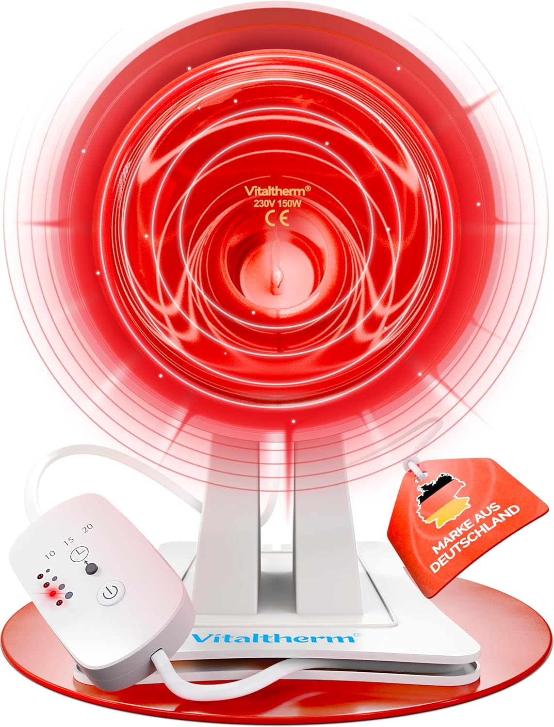 260925 - VITALTHERM Llambë me dritë të kuqe RW150 150 vat, llambë ngrohjeje me infra të kuqe me kohëmatës dhe rregullues ndriçimi