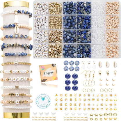 197054 - LEUYUEE - Set Rruazash Natyrale Amazonite, 1679 copë, Për Bizhuteri DIY, Gjerdanë, Vathë, Zinxhirë për Fëmijë dhe të Rritur, Ngjyrë: Bardhë e Zi
