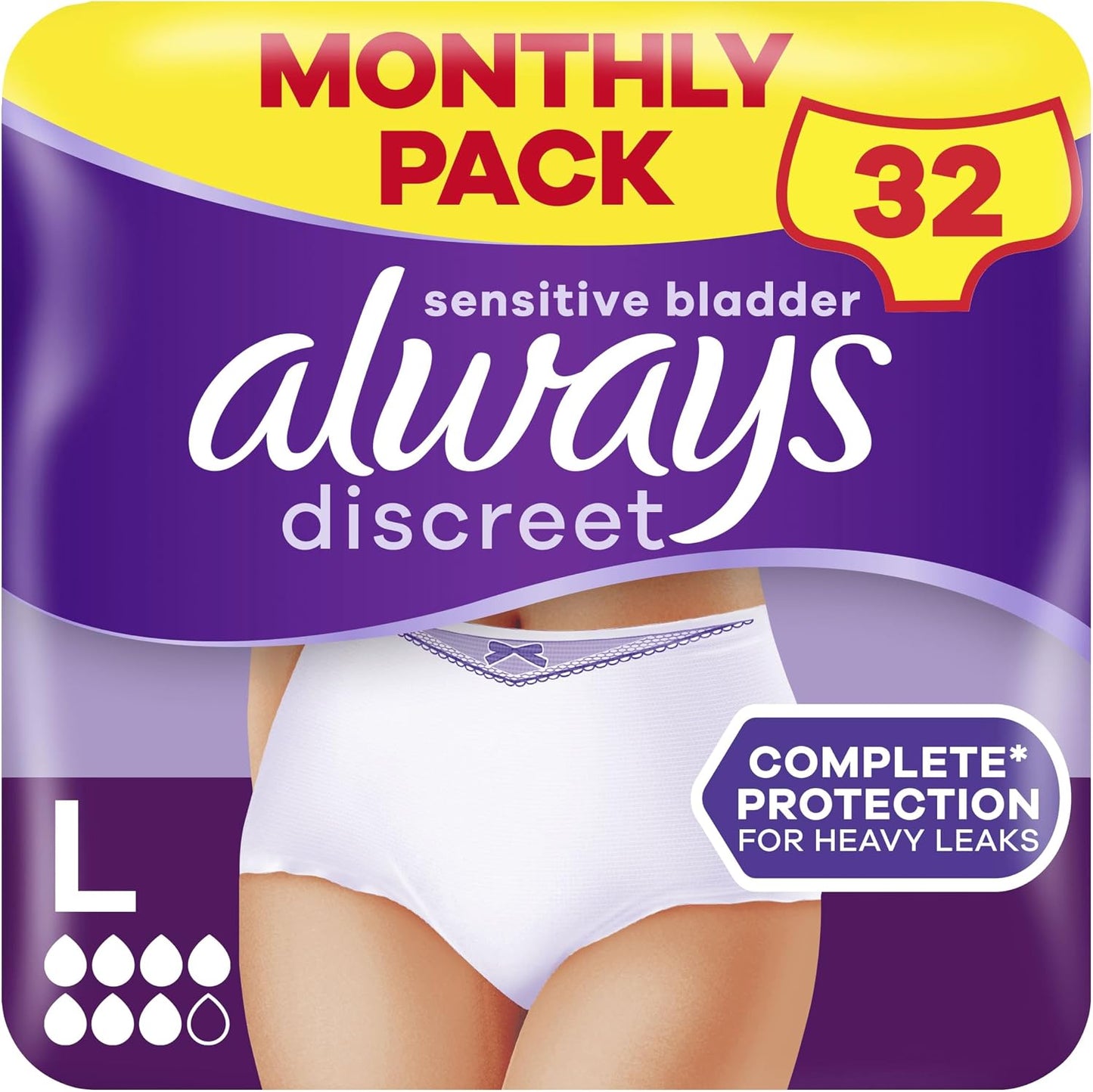 275376 - ALWAYS Always Discreet | 32 Mbajtëse për Femra | Madhësia L | Mbrojtje Shumë Thithëse | Pako 1 Mujore