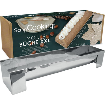 184603 - SCRAPCOOKING - Formë XXL për Trungje Krishtlindjesh prej Çeliku Inox, Madhësi e Rregullueshme 28-45cm, Kapacitet për 18 Të Ftuar, me Fletë Acetati, Mbështetëse dhe Recetë, Modeli 1936