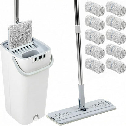 251579 - QWORK® SET PËR SHTRYDHJE ME MOP DHE KOVË, SISTEM PASRIMI ME DY DHOMA, ME 10 JASTËKË MIKROFIBRE DHE DOREZË 120 CM