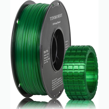 309032 - TINMORRY Filament TPU 1.75 mm, fleksibël për printer 3D TPU 95A, Bobinë 1 kg (2.2 lbs), Jeshile smeraldi transparente