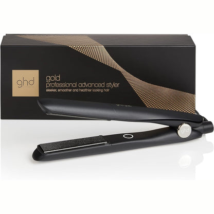 296537 - GHD Pjastër flokësh ghd gold, Pjastër profesionale (e zezë), Flokë më të lëmuar, 65% më të shndritshëm, pa nxehtësi ekstreme, Pjastër dhe kaçurrela, dizajn i rrumbullakosur