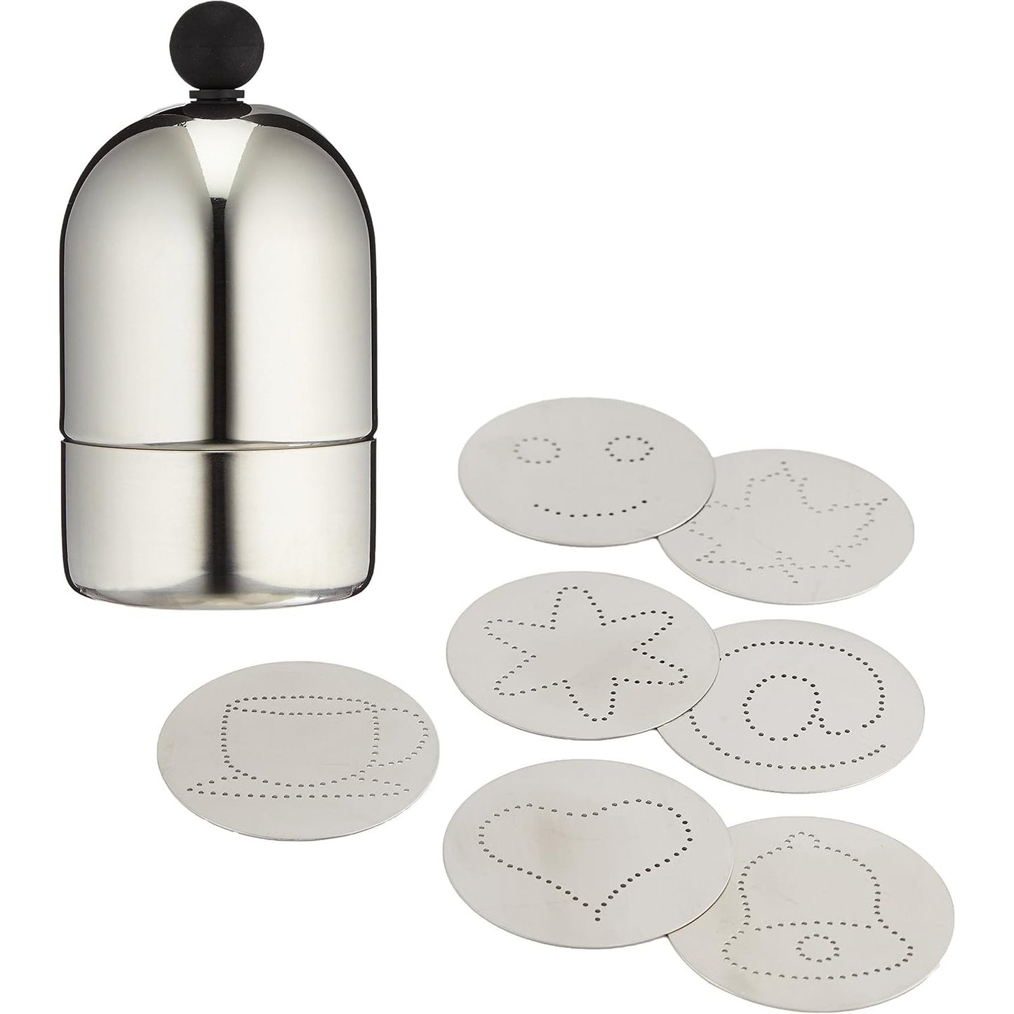 292859 - Paderno Set për përzierje kakaoje, 7 copë, me 7 shabllone, çelik inox, argjend