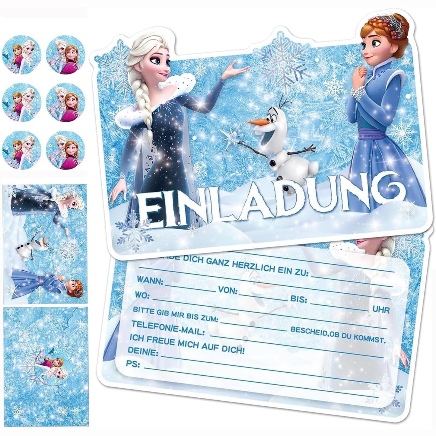 268883 - ROMANVIC Kartolina Ftese për Festën e Ditëlindjes Elsa, 12 Kartolina Ftese, 12 Zarfa, 12 Ngjitëse Anna Frozen
