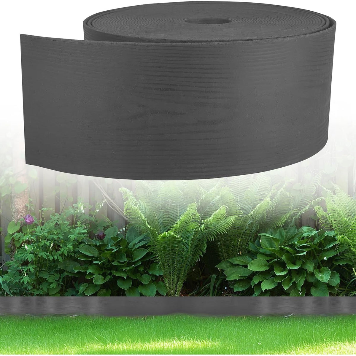 313634 - BORDË LËNDINE PLASTIKE FLEXIBËL GARDENIX, 10m, lartësi 8cm, pamje druri, antracit