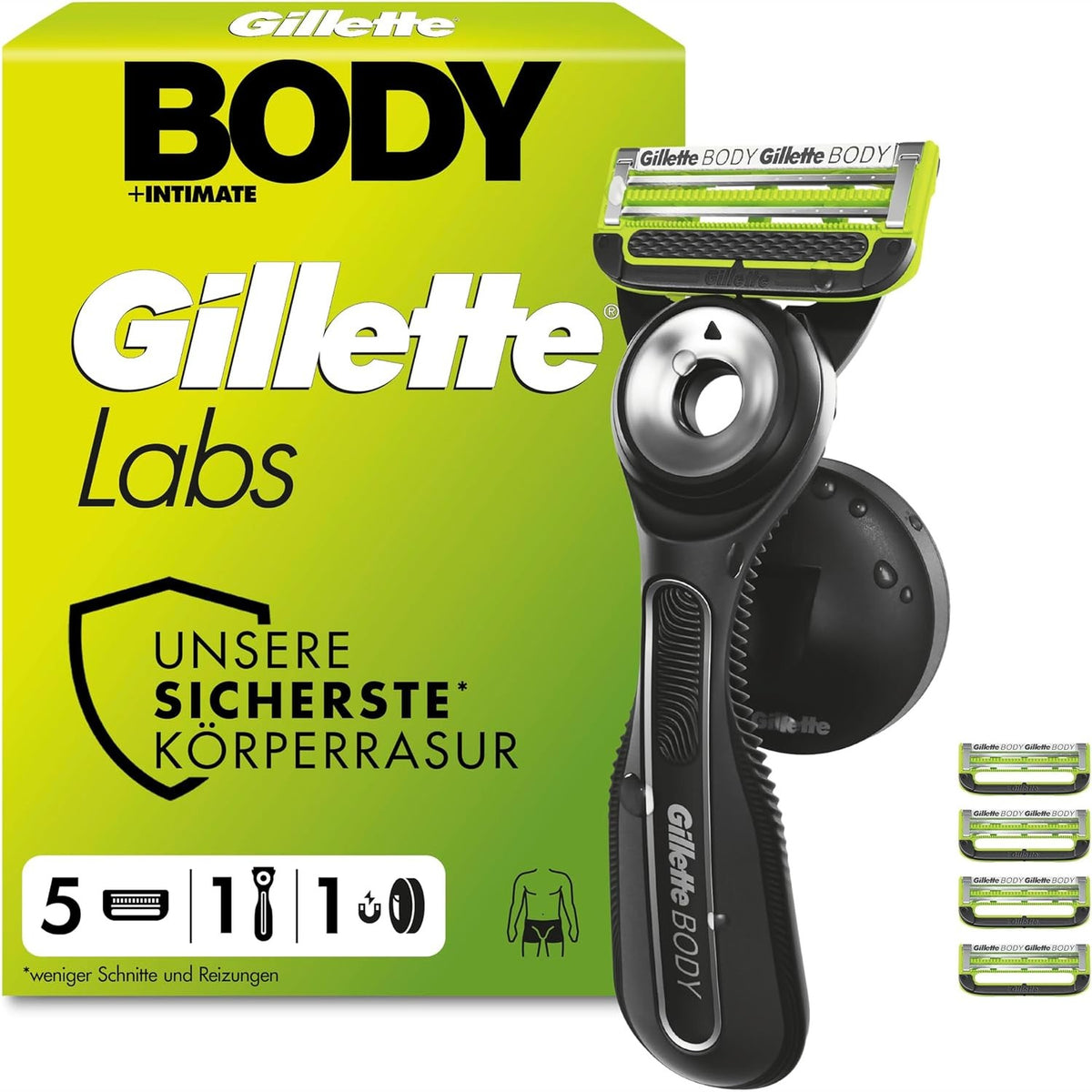306013 - GILLETTE LABS Briskë intime për meshkuj Body + Intimate, 5 fishekë, e zezë