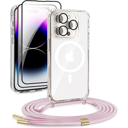 269227 - DIDADI Mbështjellëse Telefoni me Rrip dhe Magnet - Zinxhir Transparent, e Lëvizshme me 2 Mbrojtëse Ekrani prej Xhami të Temperuar + Mbrojtje Kamere, Ar i Rozë