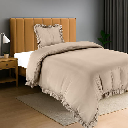 186635 - UTTOPIA BEDDING Set Çarçafësh me Rrudha, Mikrofibre, 135x200cm - Përfshin 1 Mbulesë Jastëku 80x80cm - Ngjyra Bezhë