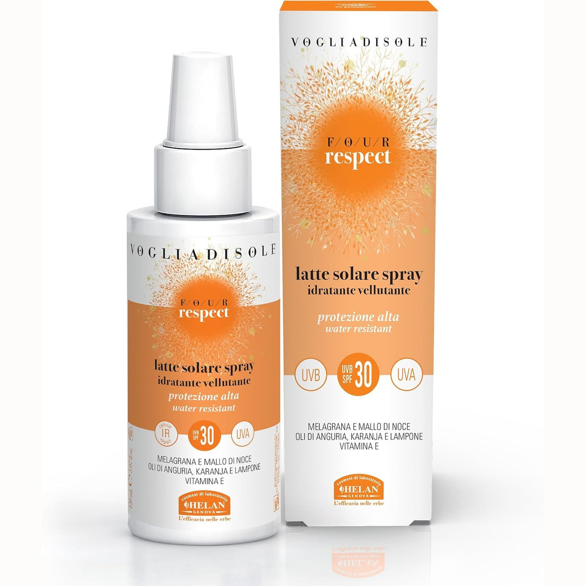 336316 - HELAN Vogliadisole Respect – Krem dielli 30 sprej, Mbrojtje e lartë nga dielli 30, Krem trupi aromatik hidratues, rezistent ndaj ujit me vitaminë E, 150 ml