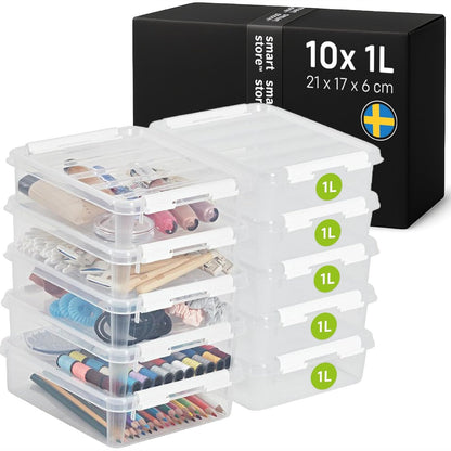 293392 - SMARTSTORE - 10 Kuti Ruajtjeje me Kapakë Classic 1L (21x17x6cm) | Kuti Plastike për Ushqim me Kapakë dhe Qoshe të Përforcuara