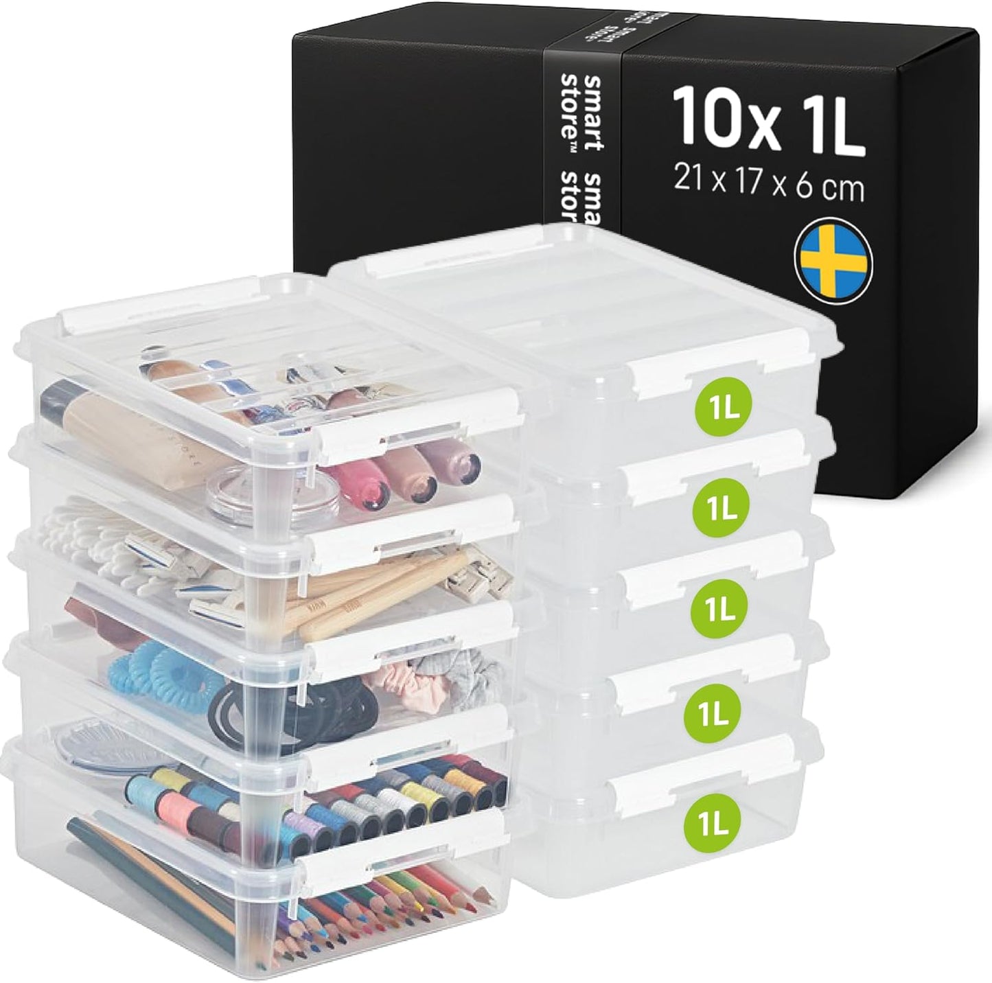 261388 - SMARTSTORE 10x Kuti Plastike Ruajtjeje Klasike 1L me Kapak (21x17x6cm), e palosshme, për ushqime, Garanci 10-vjeçare