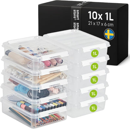 261388 - SMARTSTORE 10x Kuti Plastike Ruajtjeje Klasike 1L me Kapak (21x17x6cm), e palosshme, për ushqime, Garanci 10-vjeçare