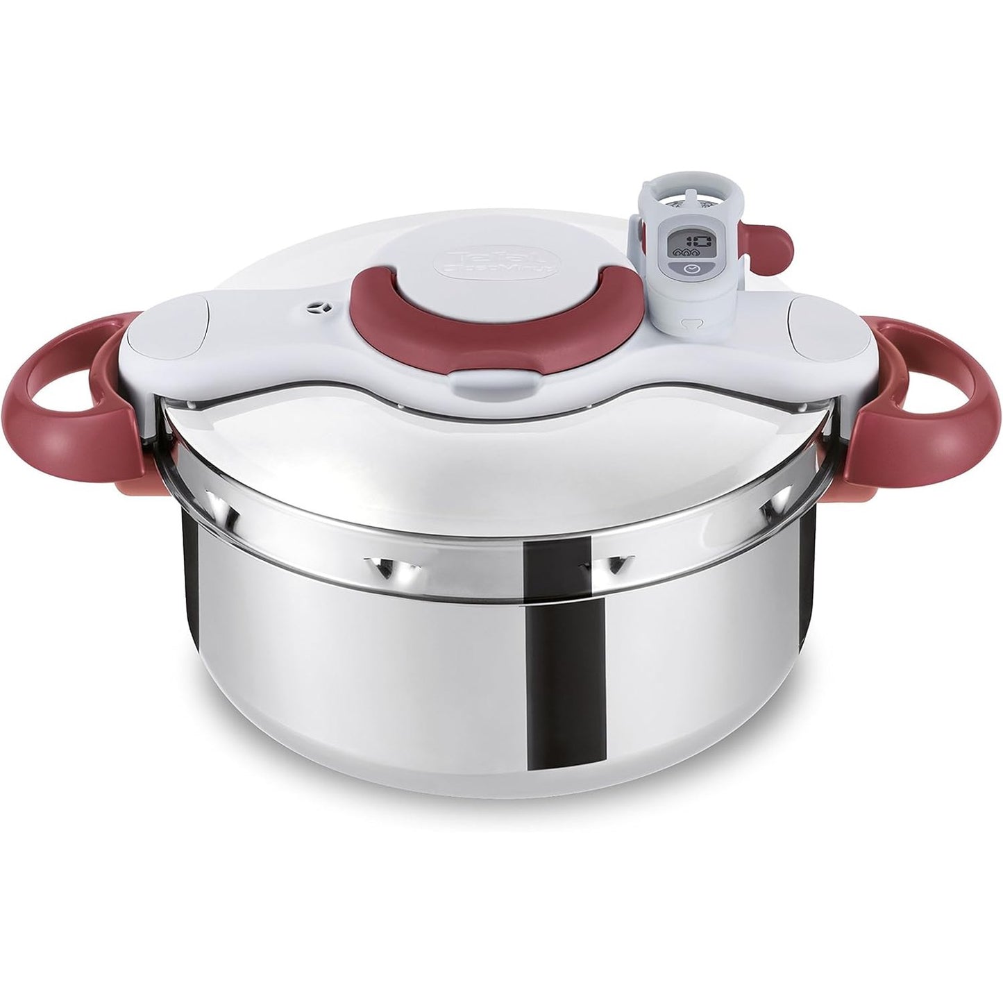 175041 - TEFAL P46207 | Tenxhere me Presion Clipso Minut Perfect | me Shportë Avullimi dhe Kohëmatës | Kapaciteti 6 Litra | Materjali Çelik Inox | Ngjyra e Bardhë dhe e Kuqe