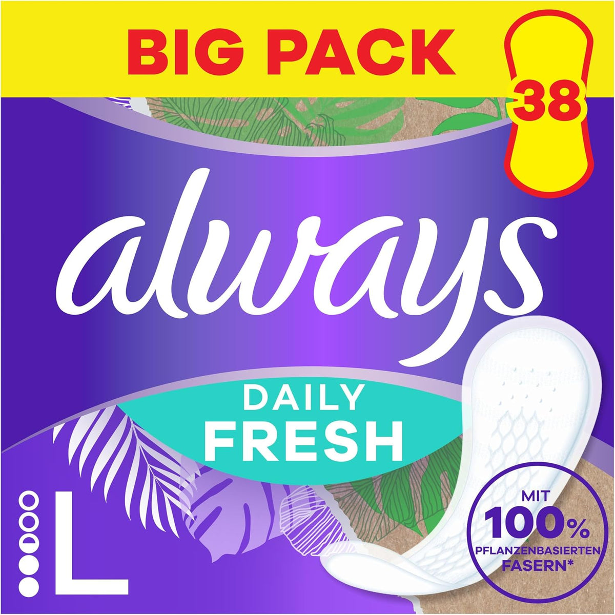 304064 - Always Daily Fresh Mbajtëse të gjata për të mbathura, 100% fibra bimore, 38 copë, pa aromë, deri në 12 orë mbrojtje