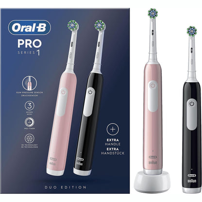 289557 - ORAL-B Furçë dhëmbësh elektrike Pro Series 1, Pako me dy pjesë, Rozë/E zezë