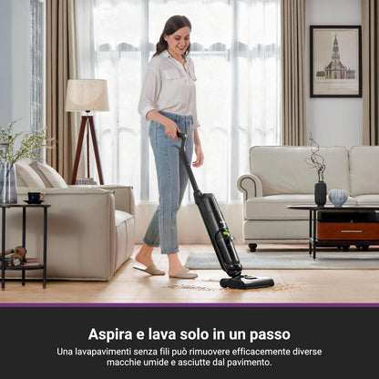 84160 - EUREKA NEW400 Fshesë dyshemeje inteligjente dhe mop pa tel, me furçë vetëpastruese, e përshtatshme për dysheme me pllaka dhe dru