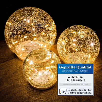 221181 - WENTER.S Topa qelqi LED dekorativë, Set prej 3 copësh, Dimension 10cm, Dritë e bardhë e ngrohtë