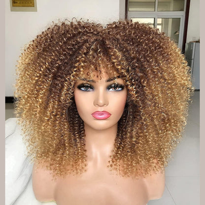 306083 - CROWNS Paruke Kaçurrele Afro Kinky Curly 16 inç me Balluke, Paruke të Gjata Kaçurrele për Gra me Ngjyrë të Zezë (Bjonde Ombre)
