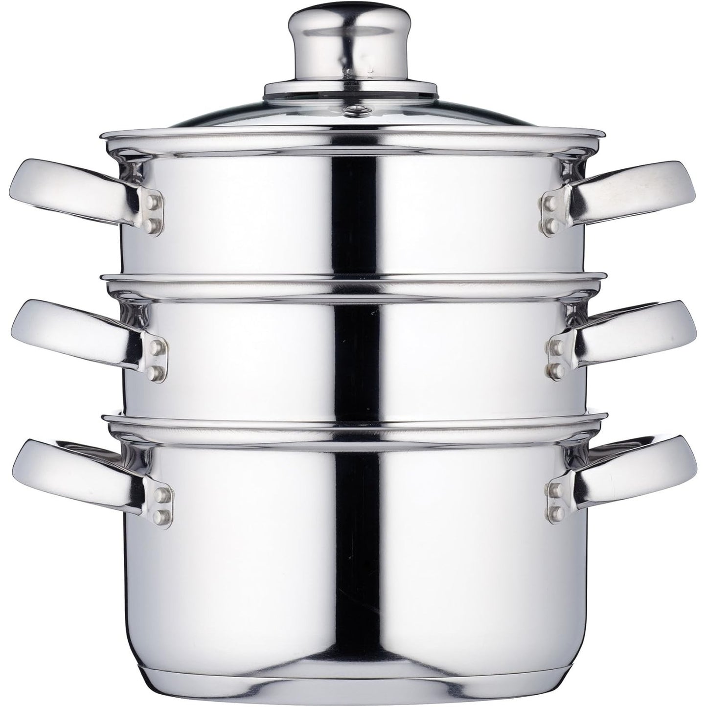 183776 - KITCHENCRAFT Set Enësh Gatimi 3-Pjesë, Avullues/Tenxhere për Supë me 3 Nivele, i Sigurt për Induksion, Çelik Inox, Në Kuti Dhurate, 16 cm, Argjendi