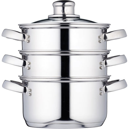 183776 - KITCHENCRAFT Set Enësh Gatimi 3-Pjesë, Avullues/Tenxhere për Supë me 3 Nivele, i Sigurt për Induksion, Çelik Inox, Në Kuti Dhurate, 16 cm, Argjendi