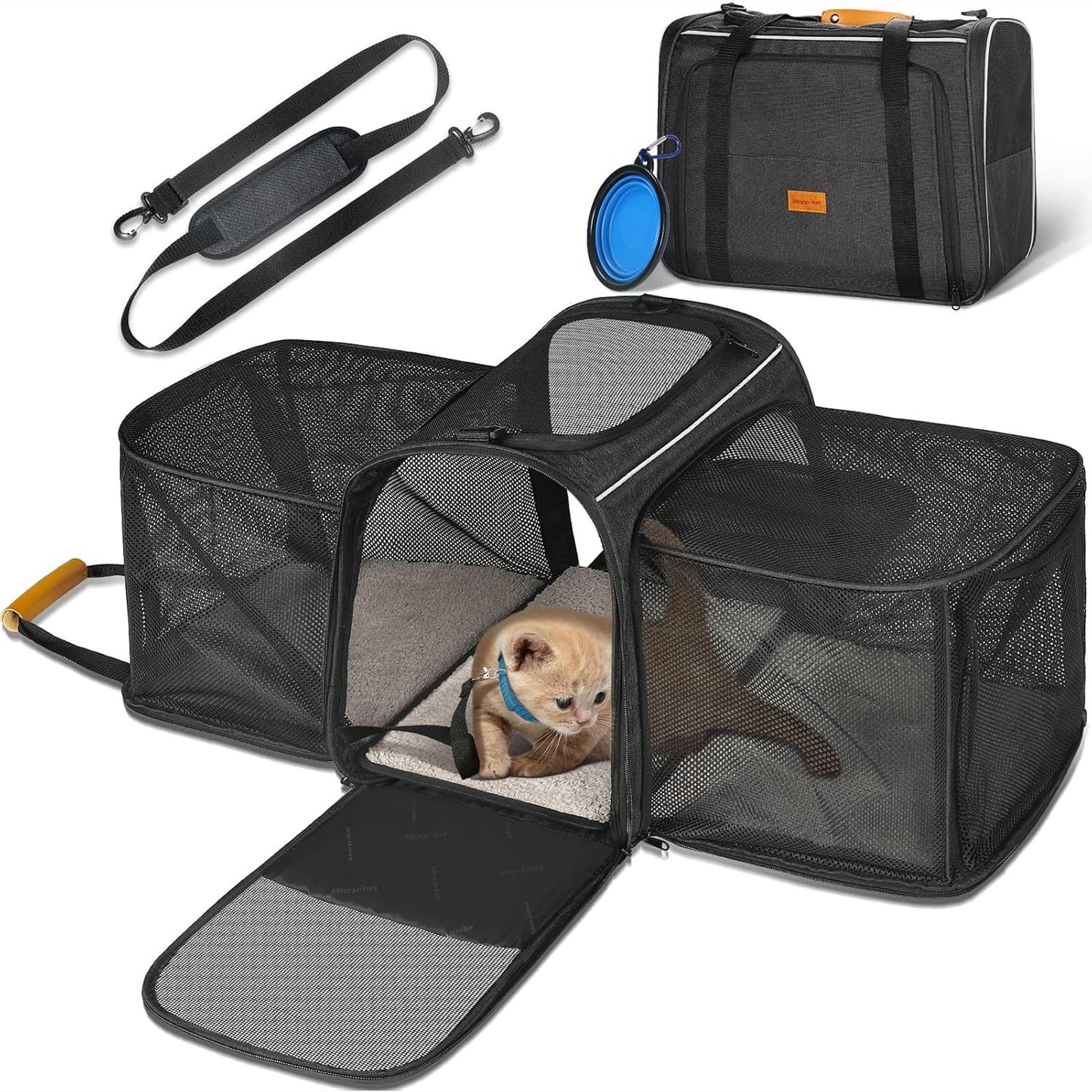 208257 - MORPILOT Transportues për Mace dhe Qen deri në 7kg, me 2 Anët e Zgjerueshëm, i Butë dhe i Palosshëm, i Miratuar nga Linja Ajrore, Madhësi 45x36x30cm, i Pastrueshëm në Lavatriçe