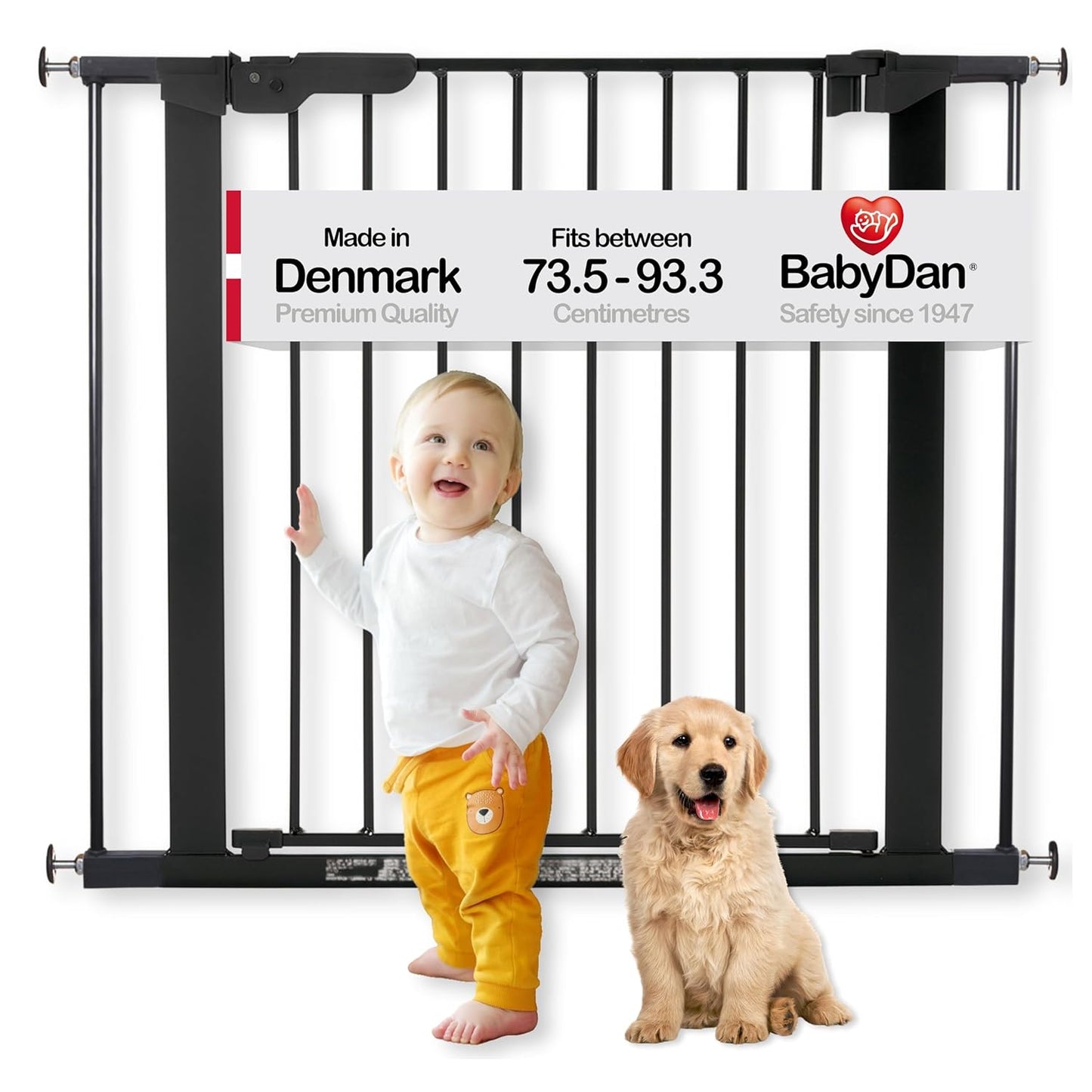 167079 - BABYDAN Premier, Portë Sigurie për Bebe dhe Kafshë Shtëpiake, Metalike e Zëzë, 73.5-93.3 cm, Prodhuar në Danimarkë