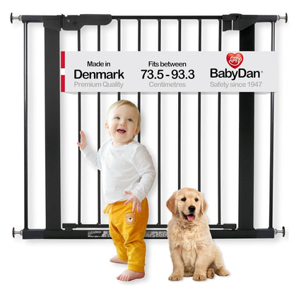 167079 - BABYDAN Premier, Portë Sigurie për Bebe dhe Kafshë Shtëpiake, Metalike e Zëzë, 73.5-93.3 cm, Prodhuar në Danimarkë
