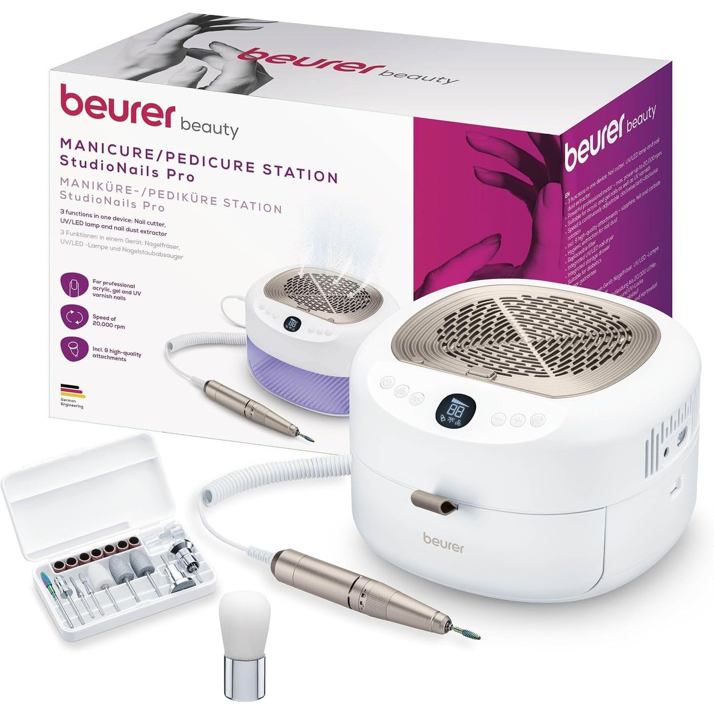 315106 - Stacion Profesional Manikyr/Pedikyr MP 200 StudioNails Pro 3-në-1, Prerës Elektrik i Thonjve, 26,000 rpm, 9 Aksesorë