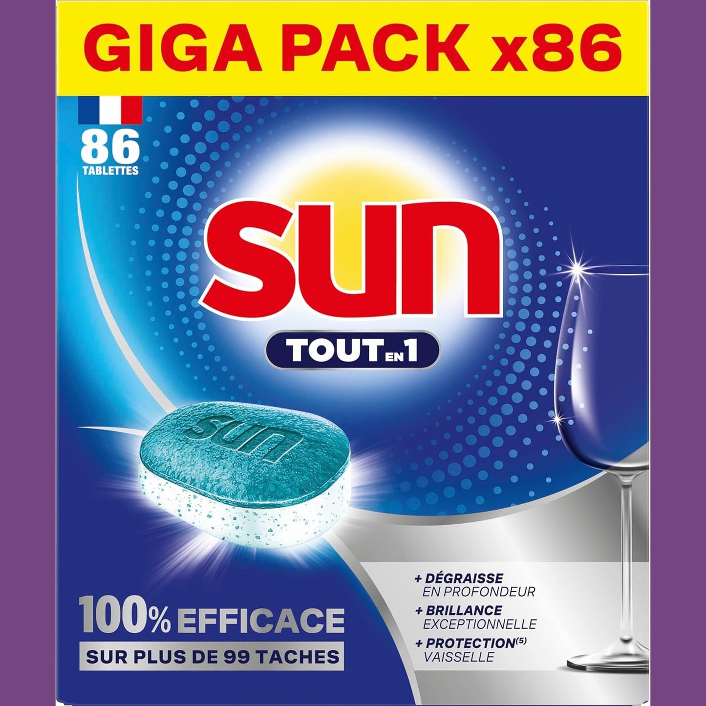 317289 - SUN Tableta për lavastovilje gjithçka-në-1, 86 tableta, 85% përbërës natyral, 100% efektive në mbi 99 njolla, Prodhuar në Francë