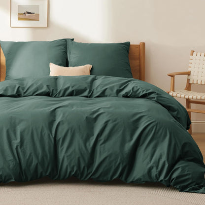250724 - BEDSURE Set çarçafësh 220x240 cm, Pambuk, Jeshile e Errët, 3 pjesë me 2 mbulesa jastëkësh 80x80 cm, i Certifikuar Oeko-TEX